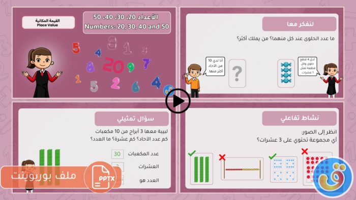 القيمة المكانية: الأعداد 20، 30، 40، 50 - بوربوينت الأعداد 20، 30، 40، 50