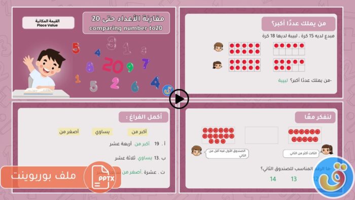 القيمة المكانية: مقارنة الأعداد حتى 20 - بوربوينت مقارنة الأعداد حتى 20