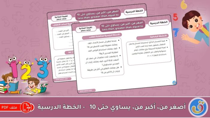 القيمة المكانية: أصغر من، أكبر من، يساوي حتى 10 - الخطة الدرسية