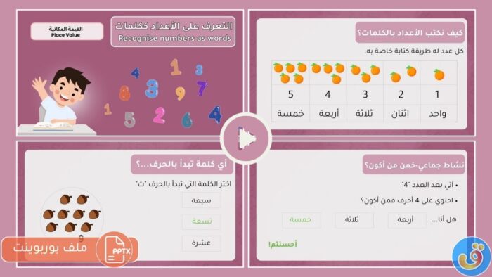 القيمة المكانية: التعرف على الأعداد ككلمات حتى 10 - بوربوينت التعرف على الأعداد ككلمات حتى 10