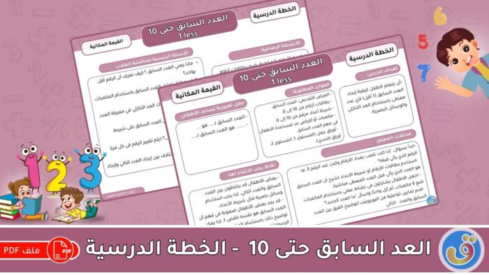 القيمة المكانية: العدد السابق حتى 10- الخطة الدرسية