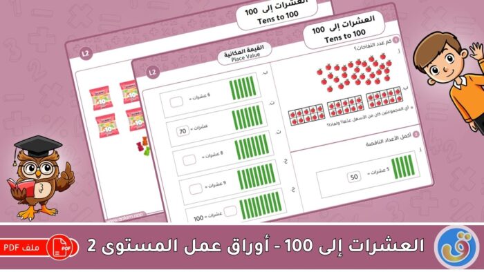 القيمة المكانية: العشرات إلى 100-أوراق عمل المستوى 2