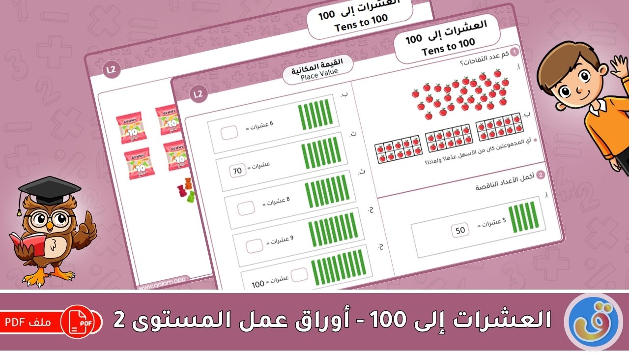 القيمة المكانية: العشرات إلى 100-أوراق عمل المستوى 2