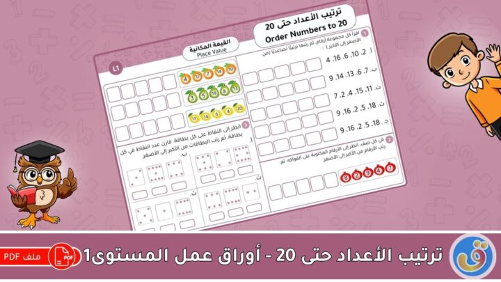 القيمة المكانية: ترتيب الأعداد حتى 20 - أوراق عمل المستوى 1