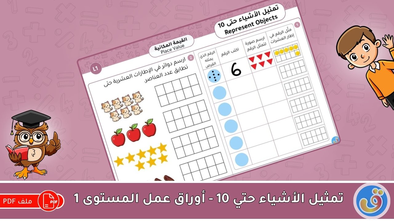 القيمة المكانية: تمثيل الأشياء حتى 10 - أوراق عمل المستوى 1