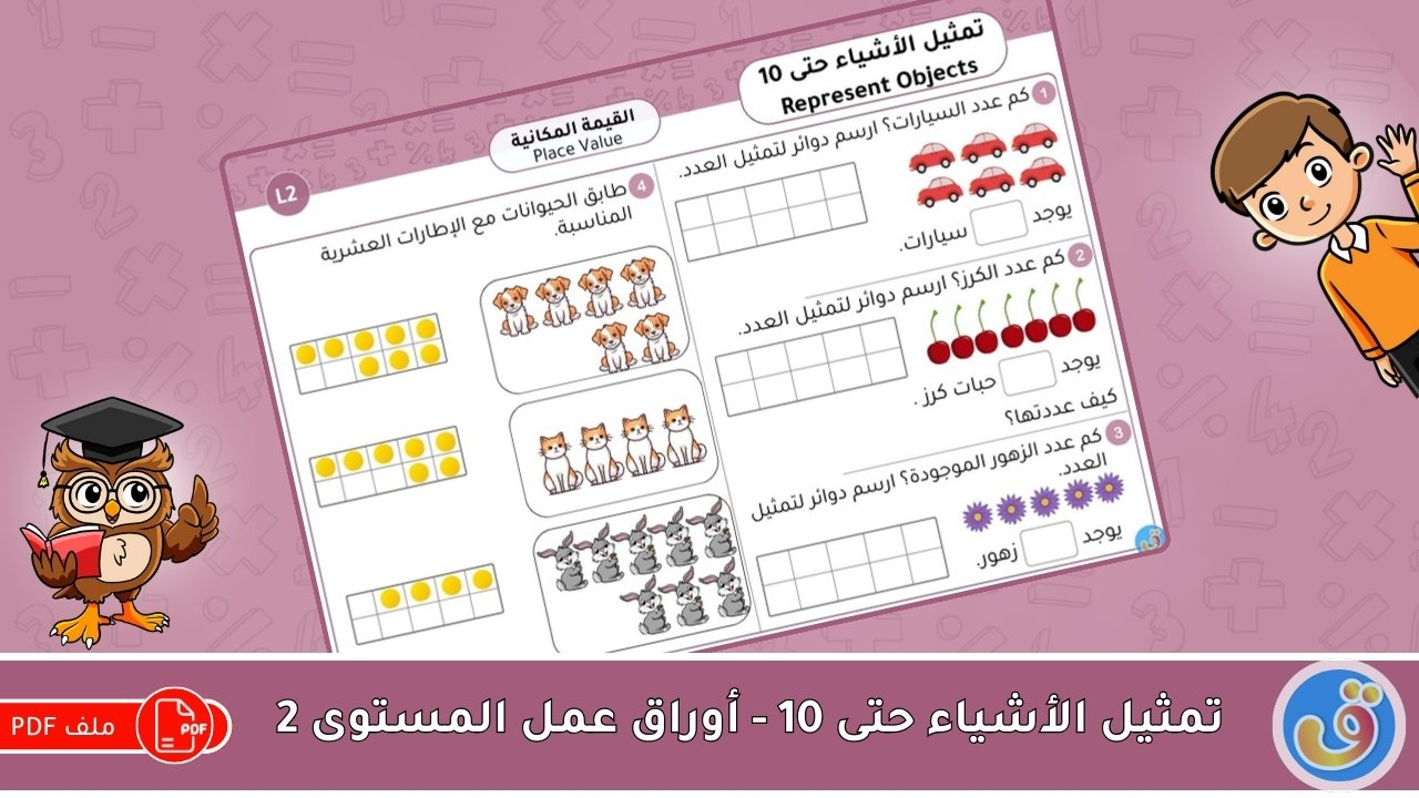 القيمة المكانية: تمثيل الأشياء حتى 10 - أوراق عمل المستوى 2
