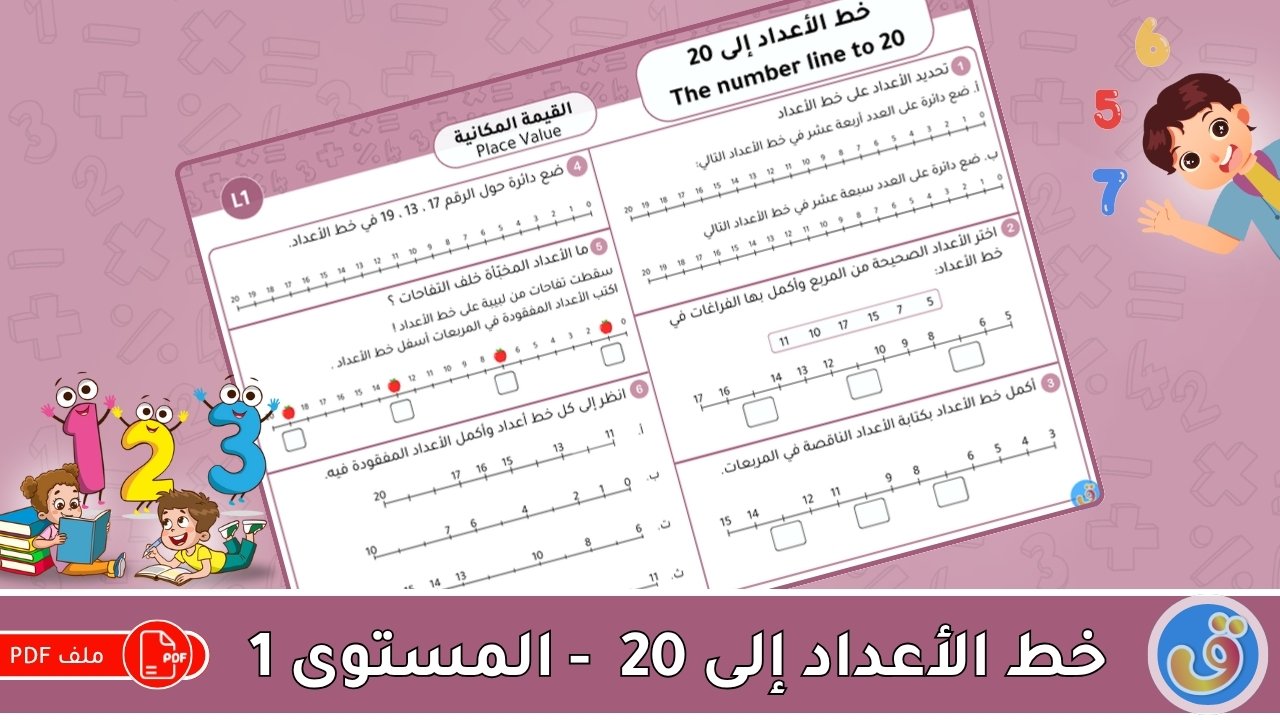 القيمة المكانية: خط الأعداد إلى 20 - أوراق عمل المستوى 1