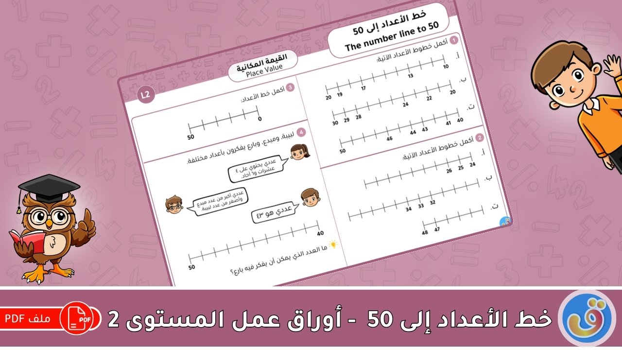 القيمة المكانية: خط الأعداد إلى 50 - أوراق عمل المستوى 2