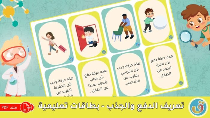 الحركة: تعريف الدفع والجذب - بطاقات تعليمية الدفع والجذب