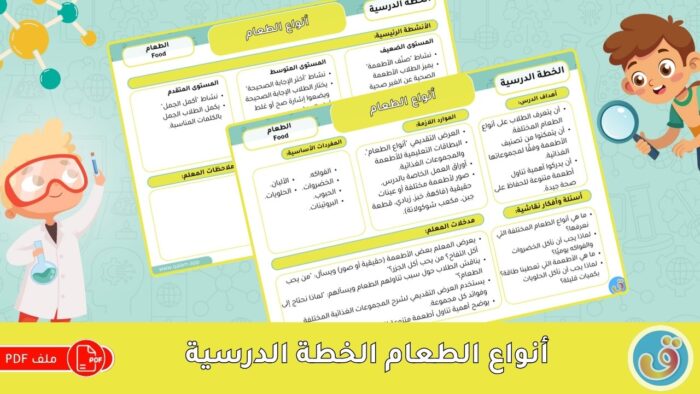 الطعام: أنواع الطعام - الخطة الدرسية